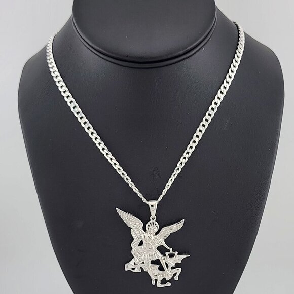 Brand New Sterling Silver 925 Saint Michael Necklace